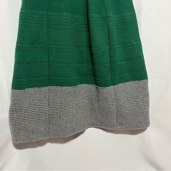 Vintage Eliza J Knit Colorblock Green Grey Long Sleeve Dress M - Picture 2 of 10